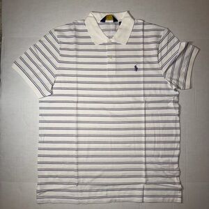 Polo by Ralph Lauren Men's White and Blue Striped Polo Shirt